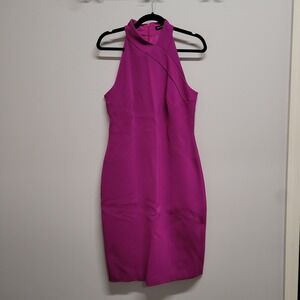 Karen Millen Magenta Pink Halter Sheath Dress High Neck DB010 US 10 UK 14